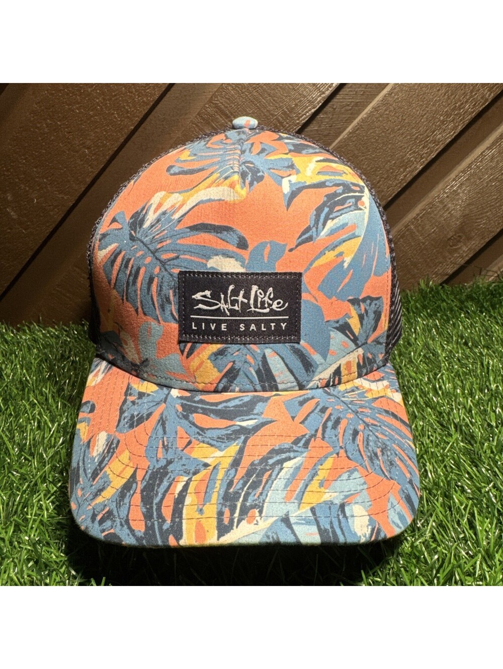 Salt Life Hat Live Salty Mens Snapback Trucker Cap Floral Palm Leaf Mesh Back